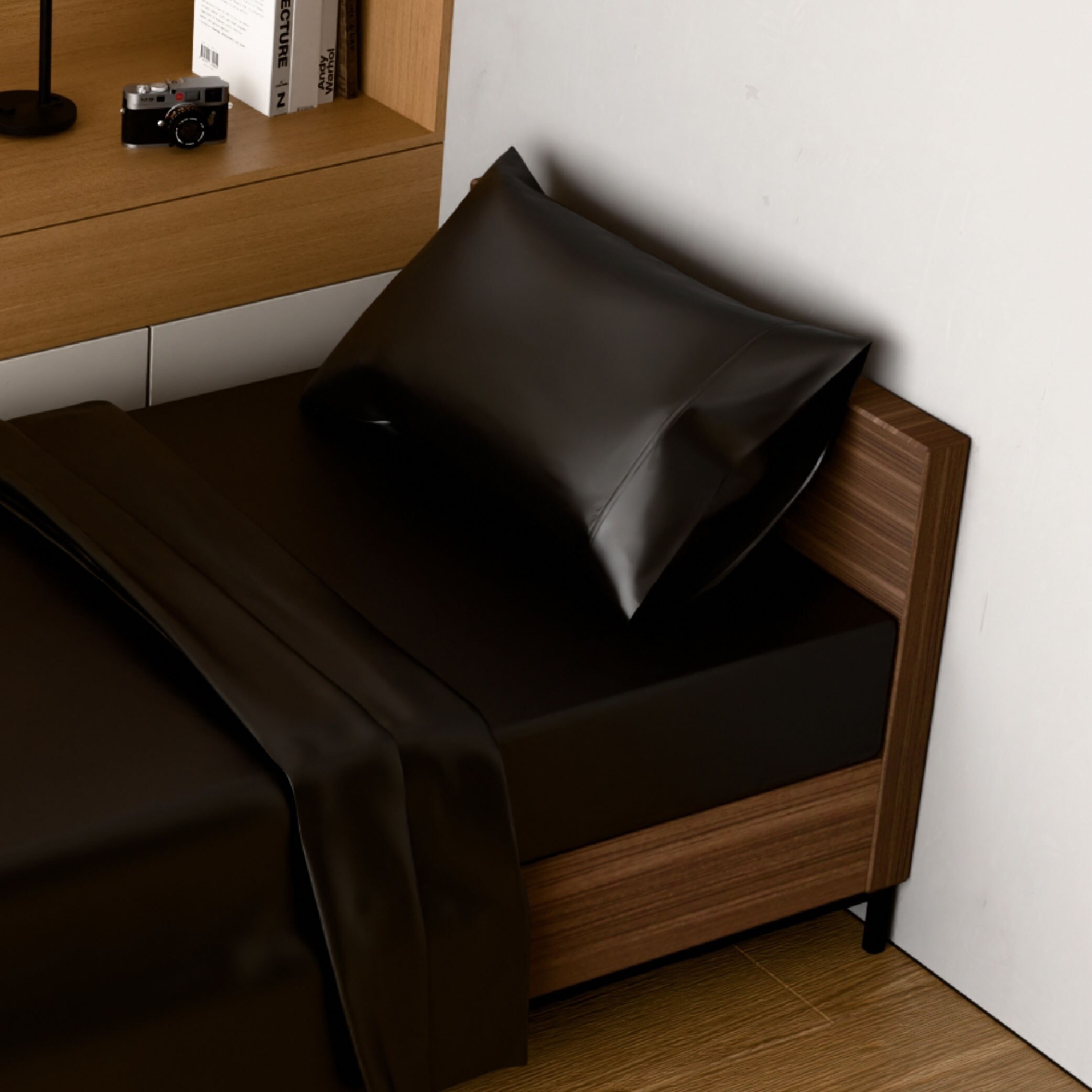 Satin Bed Sheets, Twin Size Sheets Set, 3 Pcs Silky Bedding Set With 15 Inches Deep Pocket For Mattress (Twin, Black)_voghion.com